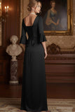 Navy Cowl Neck Sheath Satin Long Mother of the Brides Dress