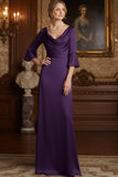 Navy Cowl Neck Sheath Satin Long Mother of the Brides Dress