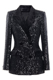 Sparkly Black Sequin Peak Lapel Women Prom Blazer with Sleeves