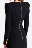 Black Single Breasted V-Neck Short Blazer Dress with Sleeves