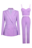 Purple 3 Piece Peak Lapel Double Breasted Women Business Suits