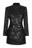 Black Sparkly Shawl Lapel Sequin Women Prom Blazer with Sleeves
