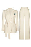 Ivory 2 Piece Notched Lapel Business Suits with Sash