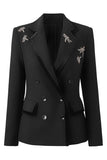 Sparkly Black Double Breasted Women Prom Blazer with Rhinestones
