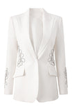 Floral White Beaded Peak Lapel Women Prom Blazer with Sleeves
