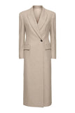 Khaki Single Breasted Peak Lapel Midi Blazer Dress with Sleeves