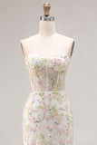 Floral Beaded White Mermaid Sweetheart Long Prom Corset Dress with Slit