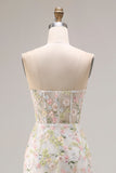 Floral Beaded White Mermaid Sweetheart Long Prom Corset Dress with Slit