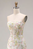 Floral Beaded White Mermaid Sweetheart Long Prom Corset Dress with Slit