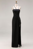 Black Spaghetti Straps Mermaid Maxi Prom Dress with Slit