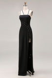 Black Spaghetti Straps Mermaid Maxi Prom Dress with Slit