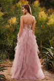Floral Pink Tulle Sweetheart A Line Long Prom Dress with Beading