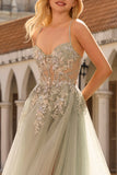 Floral Peach Beaded Tulle Sheer Bone Corset Maxi Prom Dress with Slit