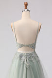 Floral Peach Tulle A Line Long Corset Prom Dress with Beading