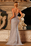 Sparkly Silver Sweetheart Mermaid Maxi Corset Prom Dress with Beading