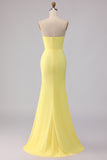 Yellow Mermaid Chiffon Ruched Strapless Long Bridesmaid Dress