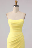 Yellow Mermaid Chiffon Ruched Strapless Long Bridesmaid Dress