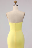 Yellow Mermaid Chiffon Ruched Strapless Long Bridesmaid Dress