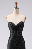 Sparkly Black Mermaid Beaded Sweetheart Maxi Corset Prom Dress