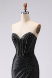 Sparkly Black Mermaid Beaded Sweetheart Maxi Corset Prom Dress
