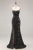 Black Mermaid Lace Strapless Long Prom Dress with Slit