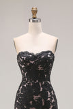 Black Mermaid Lace Strapless Long Prom Dress with Slit