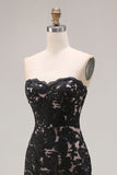 Black Mermaid Lace Strapless Long Prom Dress with Slit