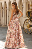 Floral Desert Rose Spaghetti Straps Maxi Corset Prom Dress