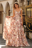 Floral Desert Rose Spaghetti Straps Maxi Corset Prom Dress