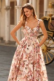 Floral Desert Rose Spaghetti Straps Maxi Corset Prom Dress