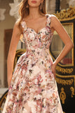 Floral Desert Rose Spaghetti Straps Maxi Corset Prom Dress