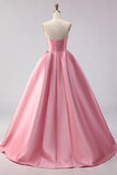 Simple Pink Satin Sweetheart A Line Long Prom Dress