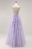 Sparkly Light Purple Sequin A Line Long Corset Prom Dress with Slit