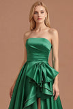 Dark Green A Line Ruched Strapless Long Prom Dress with Detachable Cape