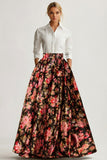 2 Piece White and Black Pink Flower Collar Neck Maxi Mother of the Bride Dress