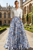 2 Piece White and Blue Flower Collar Neck Maxi Mother of the Bride Dress
