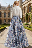2 Piece White and Blue Flower Collar Neck Maxi Mother of the Bride Dress