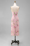 Sparkly Pink Strapless Mermaid Floral Ankle Length Prom Dress