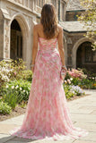 Floral Pink Sweetheart Long Prom Dress with Slit