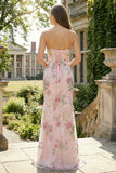 Sparkly Pink Sweetheart Floral Long Mermaid Prom Dress with Slit
