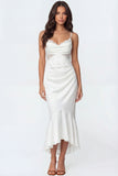 Spaghetti Straps White Mermaid Maxi Wedding Reception Dress