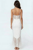 Spaghetti Straps White Mermaid Maxi Wedding Reception Dress