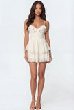 Ivory A Line Spaghetti Straps Corset Tiered Little White Dress