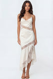 Ivory Mermaid Spaghetti Straps Backless Ruffled Long Engagement Dress with Slit