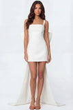 Ivory Bodycon Sleeveless Thick Straps Mini Engagement Dress with Bow