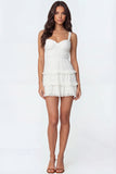 Ivory A Line Tiered Thick Straps Backless Mini Bridal Shower Dress