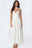 Ivory A Line Spaghetti Straps Basque Waist Long Engagement Dress with Neck Scarf