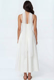 Ivory A Line Spaghetti Straps Basque Waist Long Engagement Dress with Neck Scarf