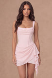 Ivory Thick Straps Bodycon Ruffled Corset Short Bridal Shower Dress