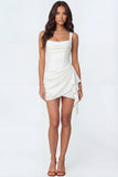 Ivory Thick Straps Bodycon Ruffled Corset Short Bridal Shower Dress